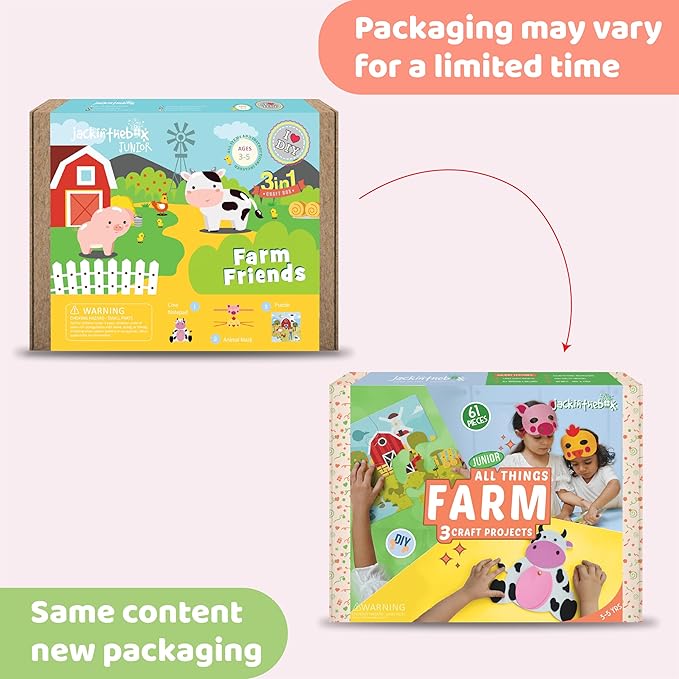 jackinthebox Farm Craft kit for 3 to 5 Year olds, 3 Craft Projects - Pretend Play Animal Masks, Farm Puzzle with Stickers, DIY Cow Notepad, Great Gift for Boys and Girls Ages 3 4 5 Years..
