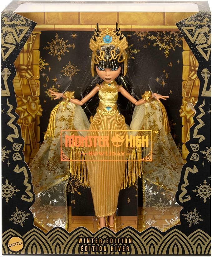 Monster High Howliday Doll, Winter Edition Cleo De Nile Collectible in Golden Gown with Gleaming Accessories and Shimmery Fringe Shawl