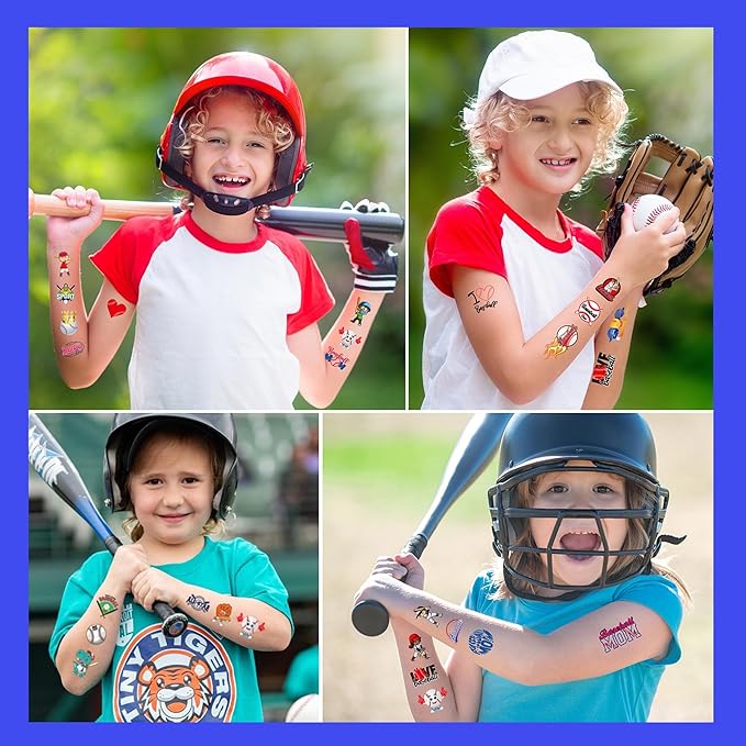 XIPEGPA 72 PCS Baseball Party Favors Set Baseball present Bags Slap Bracelets Straws Silicone Bracelets Tattoo Stickers Mini Baseballs for Goodie Bag Fillers Baseball Themed Birthday Party Supplies