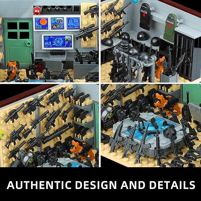 Swat Team Military Base Building Blocks Set with Army Weapons Pack,Compatible with Lego WW2 War Armory Building Toy,Ideal for Kids 6+ and Adults