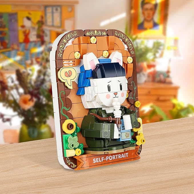 Cute 3D Painting Anime Toy Building Sets,Model Building Kits for Kids Adults,Rabbit self-Portrait Building Blocks Sets,Famous Art Sets Gifts for Kids(409 Pieces Bricks)