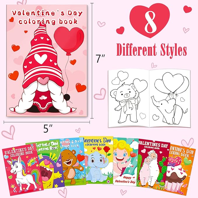 Omgouue 32Pcs Valentine’s Day Coloring Books for Kids - Coloring Book for Kids All Ages Indoor Activities at Home Party Favors Gift Supplies