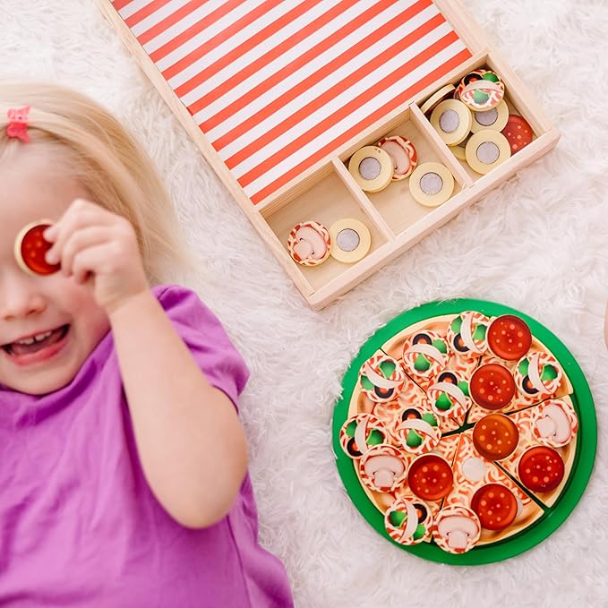 Melissa & Doug Wooden Pizza Party Play Food Set With 36 Toppings