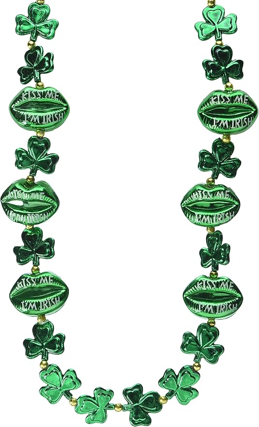Shamrock Beads w/Kiss Me Lips Party Accessory (1 count) (1/Card)