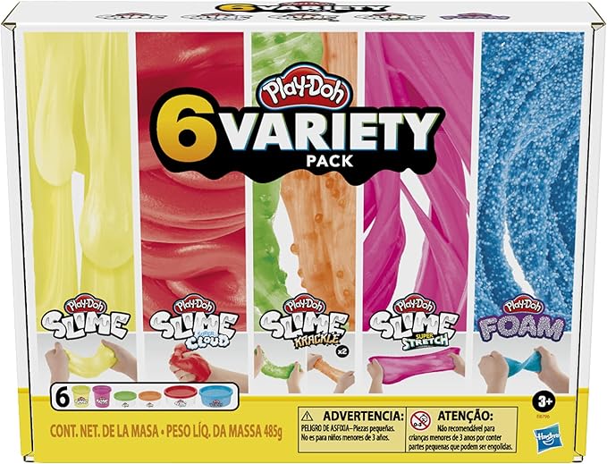 Play-Doh Slime Compound Variety 6-Pack with Play-Doh: Foam, Super Cloud, Krackle, Super Stretch, Preschool Toys for 3 Year Old Boys & Girls & Up