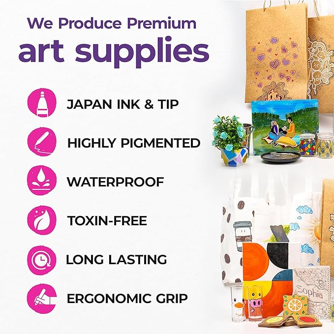 PINTAR | 24 PACK | Oil Based Paint Markers | Oil Paint Pens For Rock Painting,Glass, Wood, Plastic, Canvas, Paper, Metal, Ceramic, & Fabric | 20 Medium Tip & 4 Fine Tip