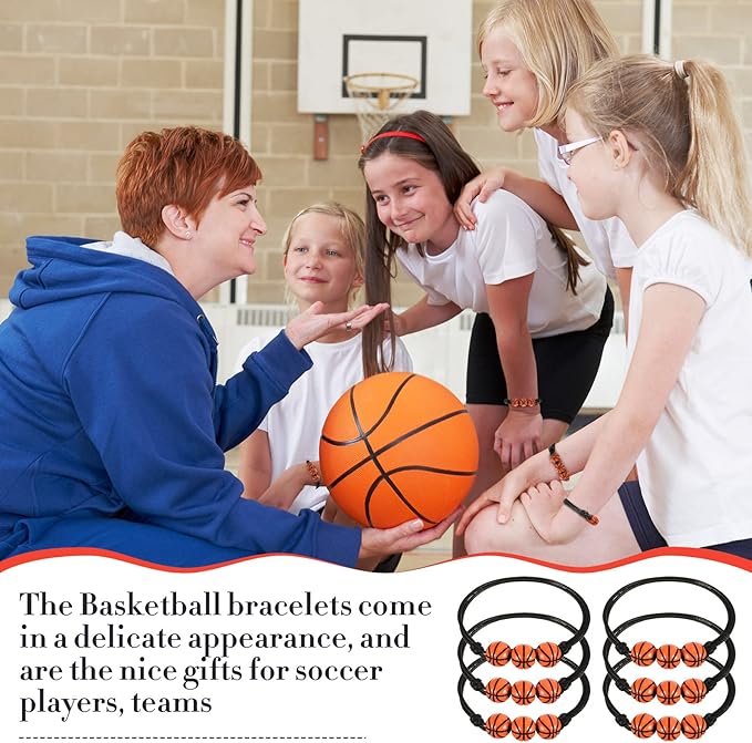 Yinkin 36 Pcs Basketball Gifts for Girls Team Boys Basketball Bracelet Valentines Jewelry Gifts Basketball Party Favors Charms Sports Fan Bracelet with Motivational Card Gift Bulk
