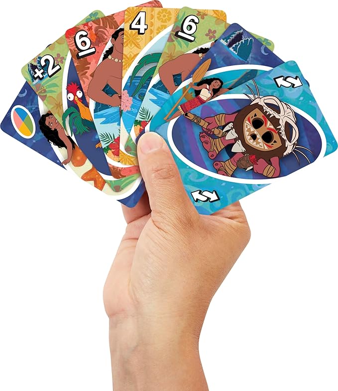 Mattel Games UNO Disney Moana 2 Card Game for Kids, Adults & Family with Deck & Special Rule Inspired by The Movie