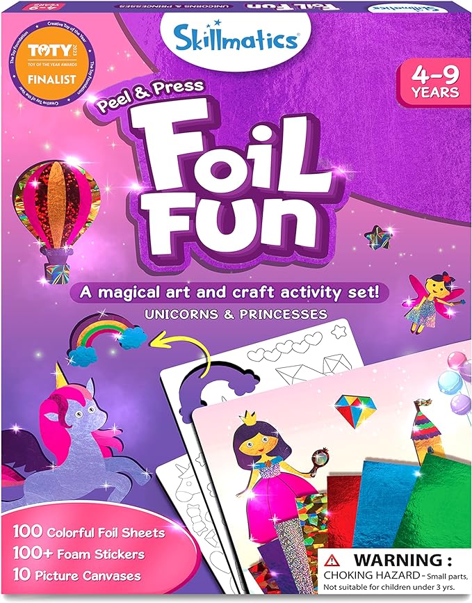Skillmatics Art & Craft Activity - Foil Fun Unicorns & Princesses, No Mess Art for Kids, Craft Kits & Supplies, DIY Creative Activity, Valentine's Day Gifts for Ages 4, 5, 6, 7, 8, 9