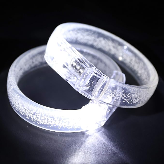 LED Light up Bracelets, White Glow Wristbands Party Favors Toys Supplies for Birthday, Halloween, Carnivals Parties for Kids over 3 Years Old, Clear Case 12 Pack