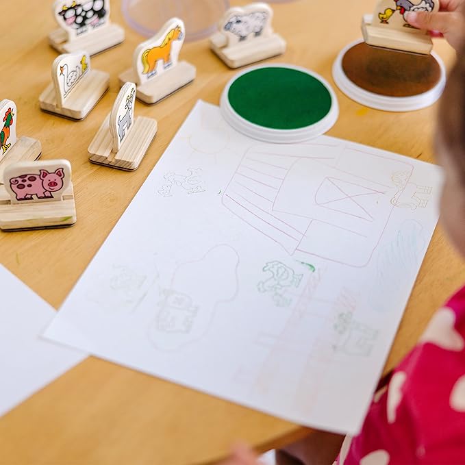 Melissa & Doug My First Wooden Stamp Set - Farm Animals - Art Projects, With Washable Ink, Farm Themed Wooden Stamps For Kids Ages 4+