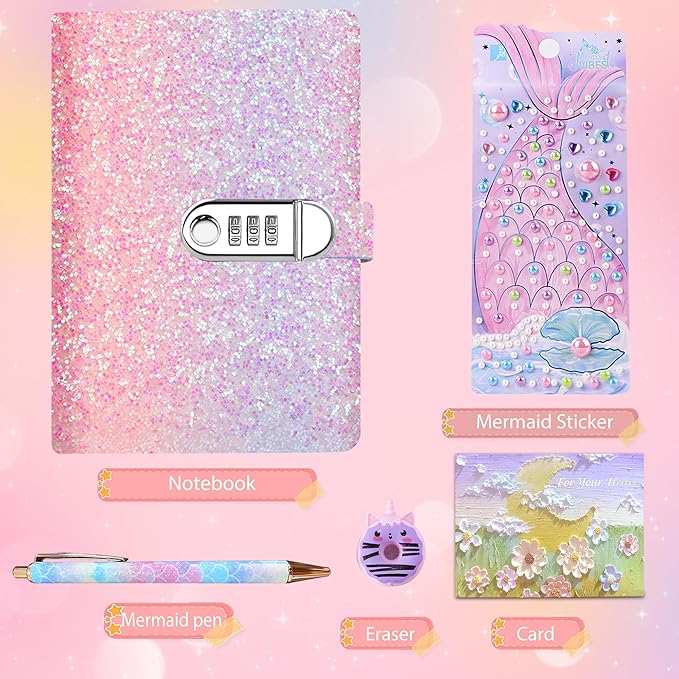 Diary with Lock for Girls, Kids Journal School for Teen Girls, Secret Diary Gifts for 9 10 11 12 Year Old Girls, Kids Journals Set for Ages 8-12 Teenage