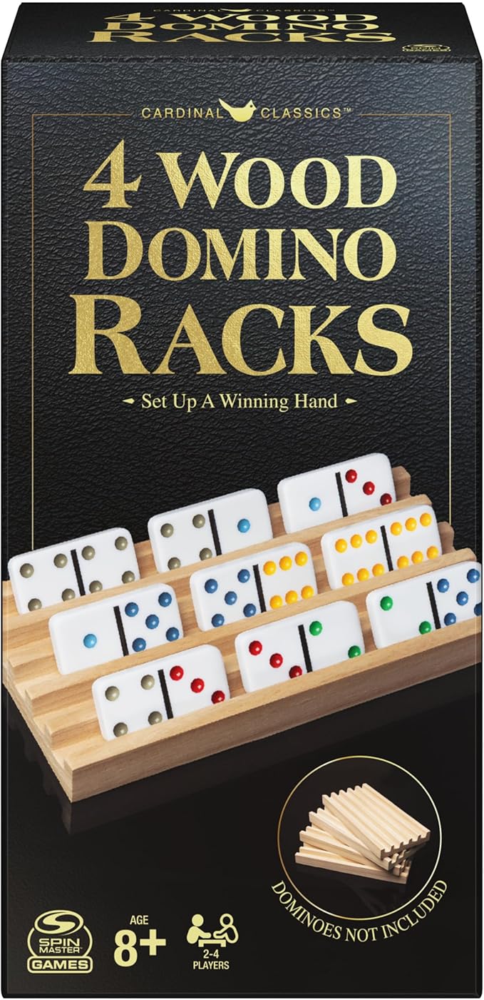Spin Master Games, Wooden Domino Racks, Set of 4 Trays for Mexican Train Dominoes, Dominoes Games, Classic Game, Kids Game, Adults & Kids Ages 8+
