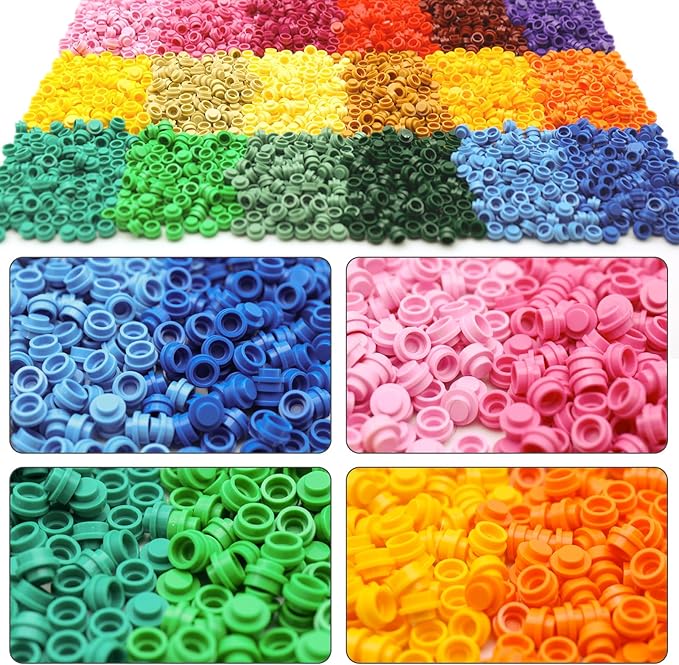 WYSWYG 1040 PCS Round Dots Building Bricks- 18 Colors Mosaic & Custom Pixel Art Blocks - Transparent Pieces, Studs & Bulk for MOC Accessories Kit, Compatible with Legos Plates