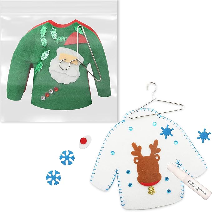DIY Ugly Sweater Christmas Tree Ornaments, Holiday Craft Kit Toys for Kids-6 Packs