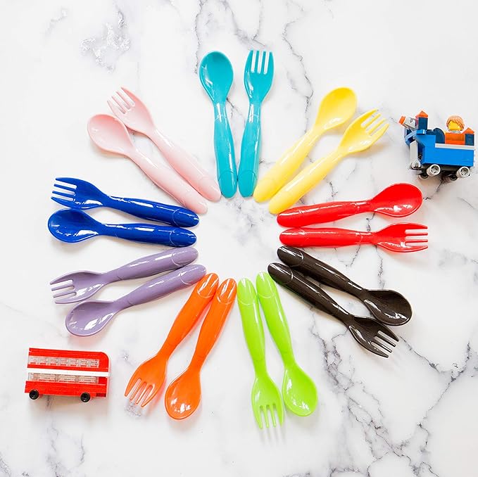 Youngever 36 Pcs Plastic Toddler Utensils, Set of 18 in 9 Assorted Colors, Plastic Kids Forks Kids Spoons, Dishwasher Safe, Toddler Silverware, Kids Plastic Cutlery Set, 9 Assorted Colors