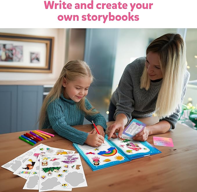 Skillmatics Storybook Art Kit - Unicorns & Princesses Art Kit for Kids, Write & Create Fairytale Storybooks, Creative Activity for Girls, DIY Kit, 150+ Stickers, Gifts for Ages 5, 6, 7, 8, 9, 10