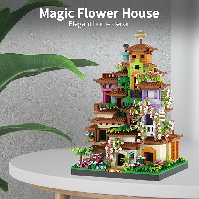 Cherry Blossom Tree House Micro Mini Building Block Sets for Adult,Flowers Treehouse Modell Villa Kit for Woman Kids（3350 Pieces）