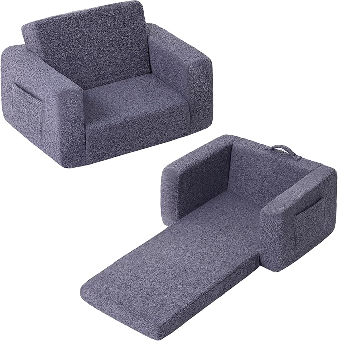 Tiita Kids Sofa, 2-in-1 Kids Sofa Chair, Convertible Children Couch to Lounger, Flip Out Kids Sofa Chair, Toddler Armrest Chair Bed, Folding Kids Play Sofa for Girl or Boy(Navy Blue)