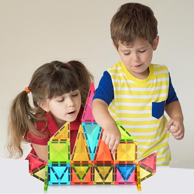 PicassoTiles Magnet Tile Building Blocks Mini Diamond Series Magnetized Toy Travel Size Compact Portable Magnetic Construction Block STEM Sensory Toy Early Education Learning Kids Ages 3+ PTM24