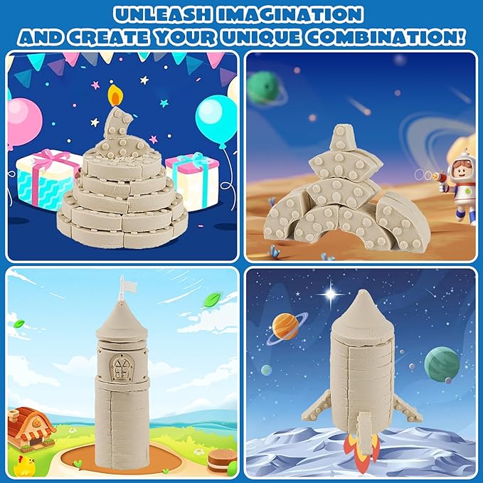 CICIPLAY Play Sand Construction Set, 1.7lbs Moldable Sand Sensory Toys with Brick Mold, Building Toys, Gifts for Boys Girls Age 3-8 (Castle)