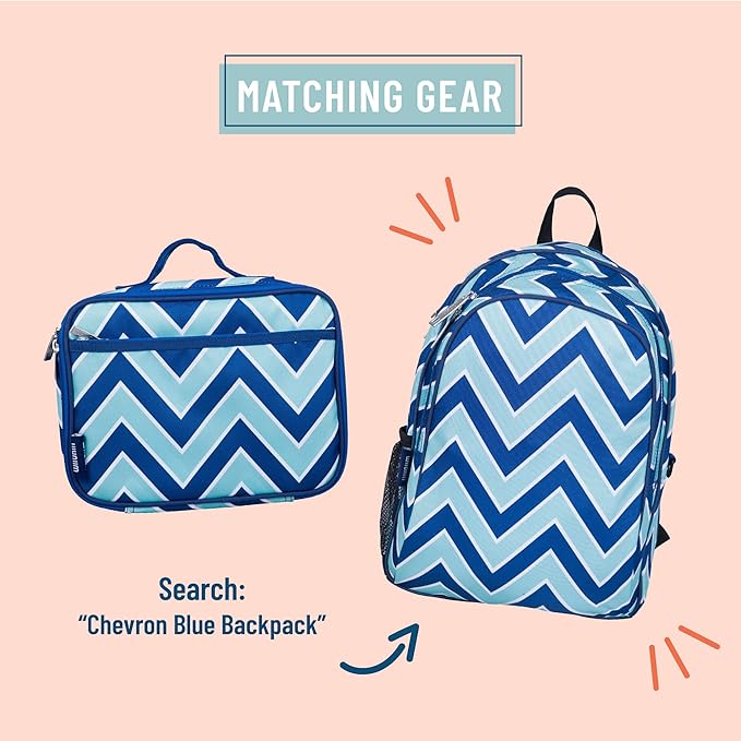 Wildkin Kids Insulated Lunch Box Bag for Boys & Girls, Reusable Lunch Box Perfect for Elementary, Ideal for Snack Bento Bags (Chevron Blue)