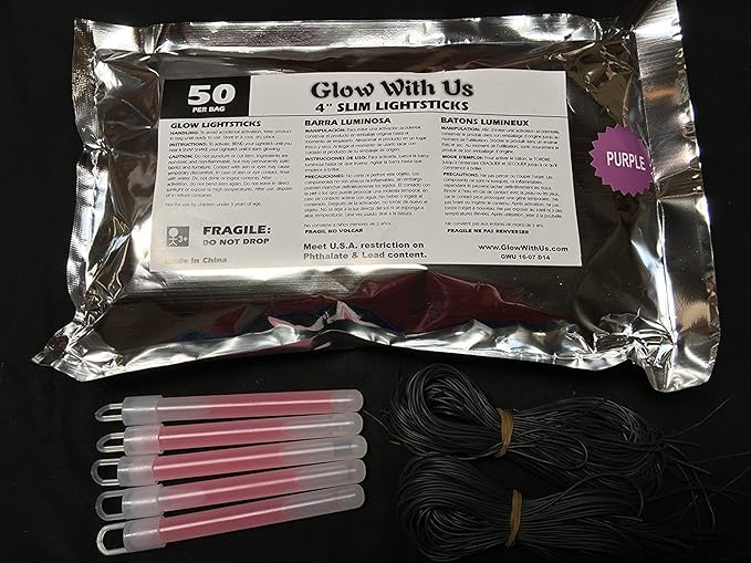 Glow Sticks Bulk Wholesale, 50 4” Purple Glow Stick Light Sticks. Bright Color, Kids Love Them! Glow 8-12 Hrs, 2-Year Shelf Life, Sturdy Packaging, GlowWithUs Brand