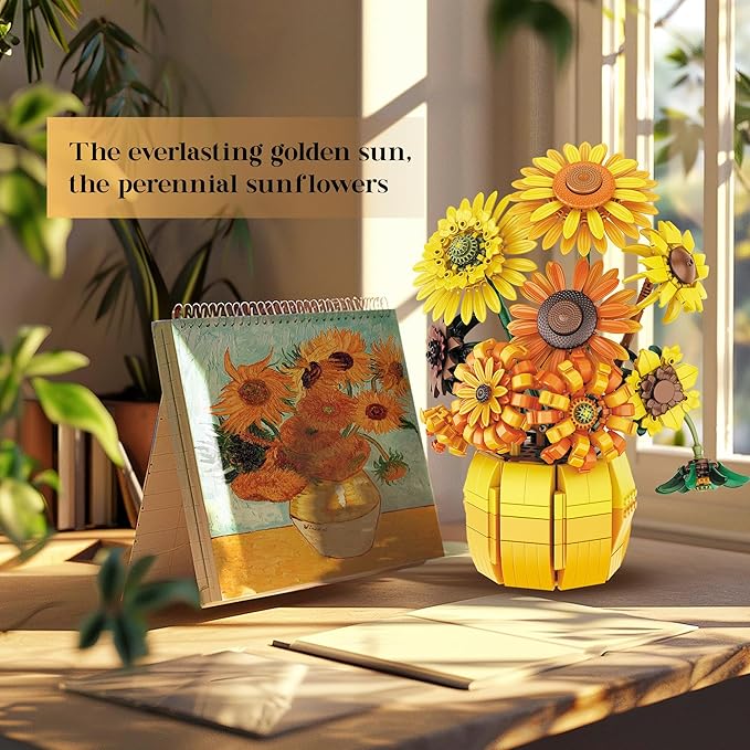Sunflower Building Set Flowers with Vase Van Gogh Botanical Collection for Adult -1009pcs Compatible with Lego