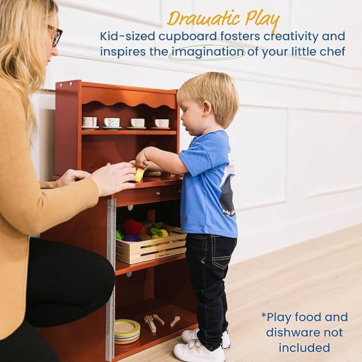 ECR4Kids Play Kitchen Storage Cupboard, Wooden Playset, Dark Walnut