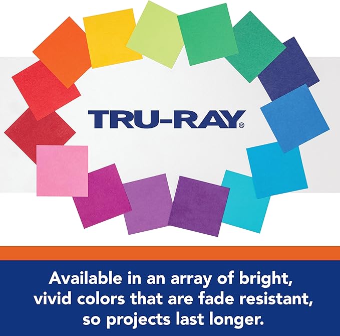 Tru-Ray Heavyweight Construction Paper, Cool Assorted Colors, 12" x 18", 50 Sheets (102943)