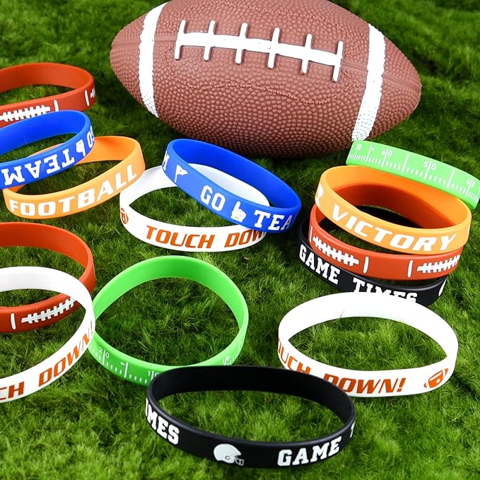 MIAHART 16 Pieces Football Theme Bracelets Silicone Wristband for Sport Theme Birthday Party Favors, 6 Styles