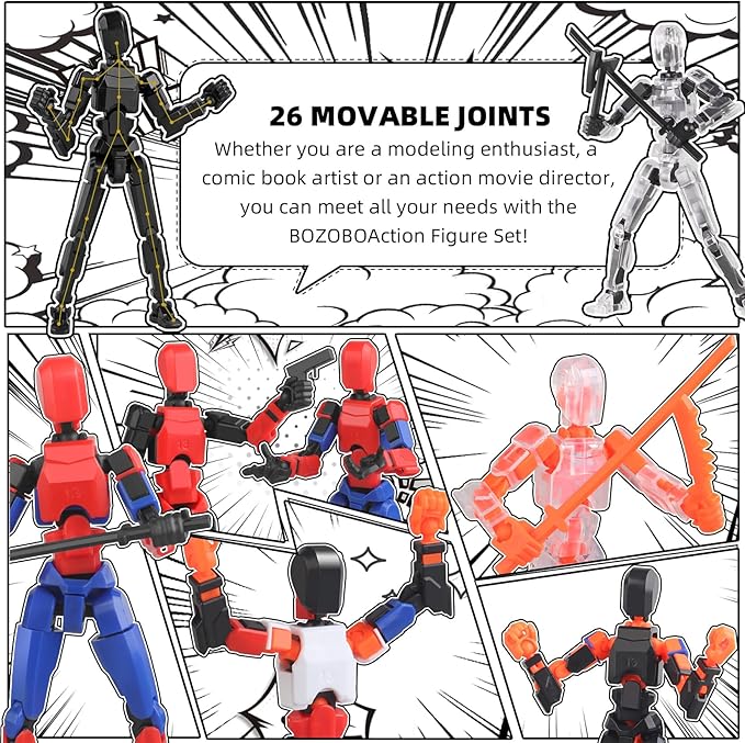 6Pack Titan T13 Action Figures Set - Lucky Spider T13 Action Figure 3D Printed Robot Figures Titan 13 Action Figures for Modeling Collector Birthday Gift for Kid 3-8 Year（Requires Assembly）
