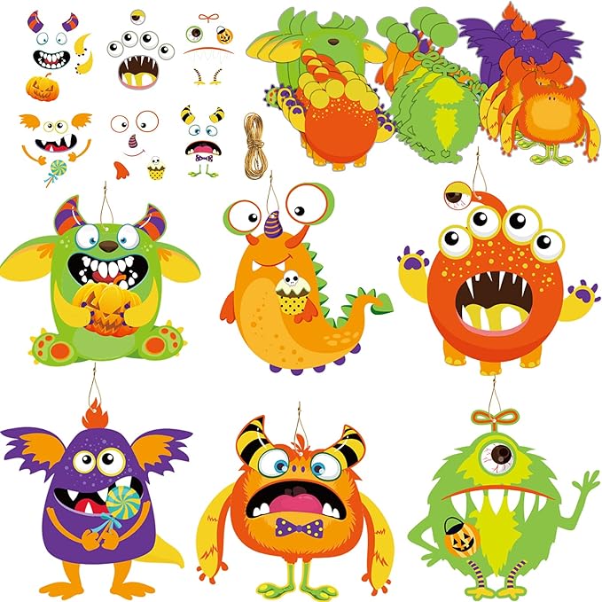 party greeting 24 PCS Halloween Craft Kits DIY Monster Craft for Kids, Make Your Own Monster Set, Monster Paper Decorative Kit for Home Class Game Activities