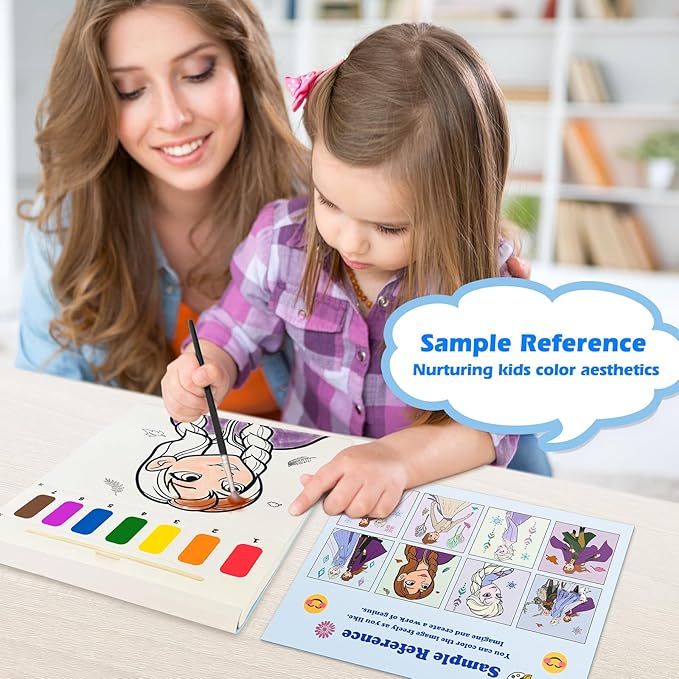 Paint with Water Books for Kids, Water Color Painting Books Kit for Kids Ages 4 5 6 7 8, Cute Cartoon Water Coloring Paint Set Art Craft Gift for Drawing with 2 Brushes