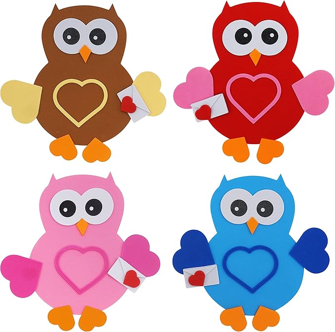 Valentines Day Owl Magnet Craft for Kids (12 Pack) Foam Valentines Day Craft for Kids Classroom DIY Activity Bulk, Individually Wrapped by 4E's Novelty