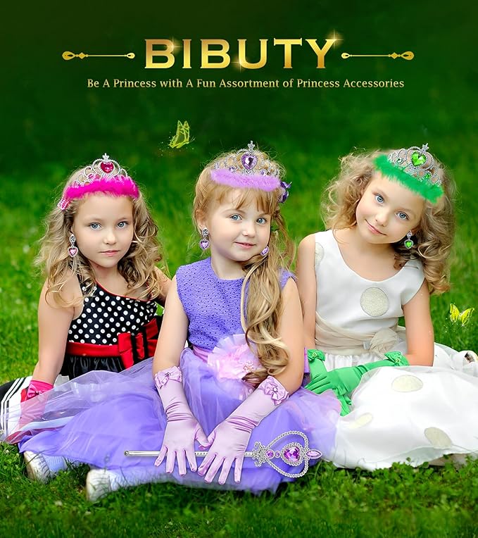 Princess Dress Up Accessories Princess Gloves, 7pcs Dress Up Set for Toddler Girls (Green, 7PCS)