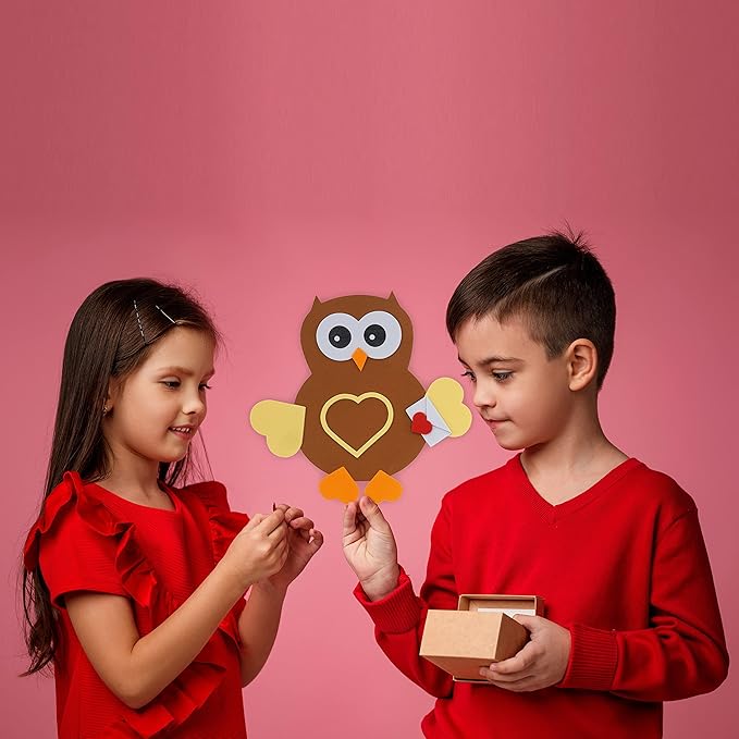 Valentines Day Owl Magnet Craft for Kids (12 Pack) Foam Valentines Day Craft for Kids Classroom DIY Activity Bulk, Individually Wrapped by 4E's Novelty
