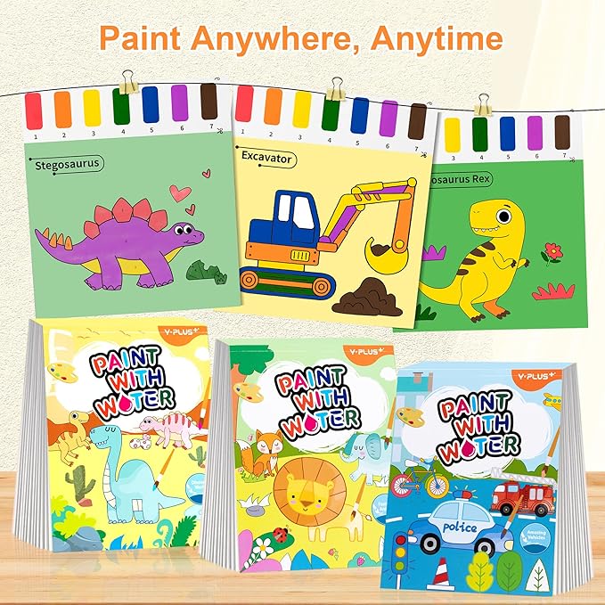 YPLUS Paint with Water Books for Toddlers, Art Craft Toys Watercolor Painting Paper for Kids Gift for Drawing with Brush - Dinosaur