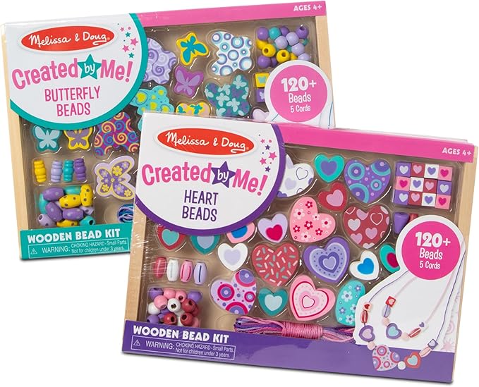 Melissa & Doug Sweet Hearts and Butterfly Friends Bead Set of 2 - 250+ Wooden Beads