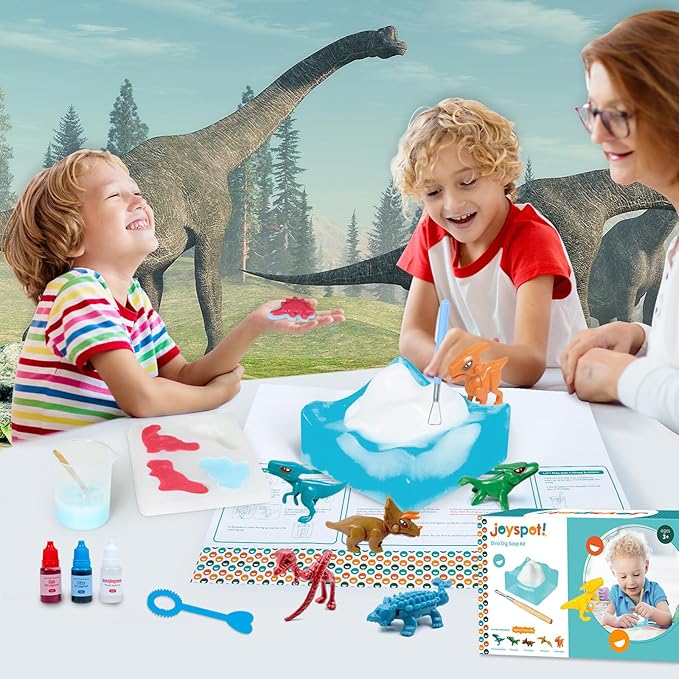 3 in 1 Dinosaur Soap Making Craft Kit Kids Toy, STEM Art and Craft Science Toy for Toddler, Dig Soap with Silicone Mold,Fragrances, Best Educational Craft Activity, Birthday Easter Gift for Girl Boy