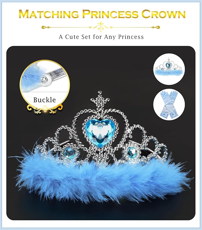 Princess Dress Up Accessories Princess Gloves, BIBUTY 7pcs Dress Up Set for Toddler Girls with Princess Crown, Wand, Gloves, Necklace, Earrings, Bracelet and Ring, Costume Toys for 3-6 yr Little Girls