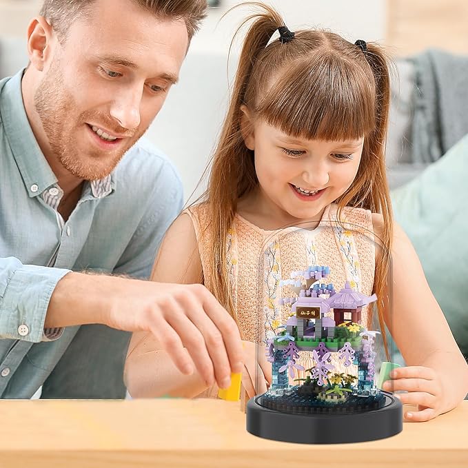 CAXIMSY Cherry Blossom Tree House Building Block Sets with Acrylic Display Box Chinese Architecture of Peach Blossom Bonsai Treehouse Micro Mini Building Set Toy Gift for Kids Adults（305 Pieces）