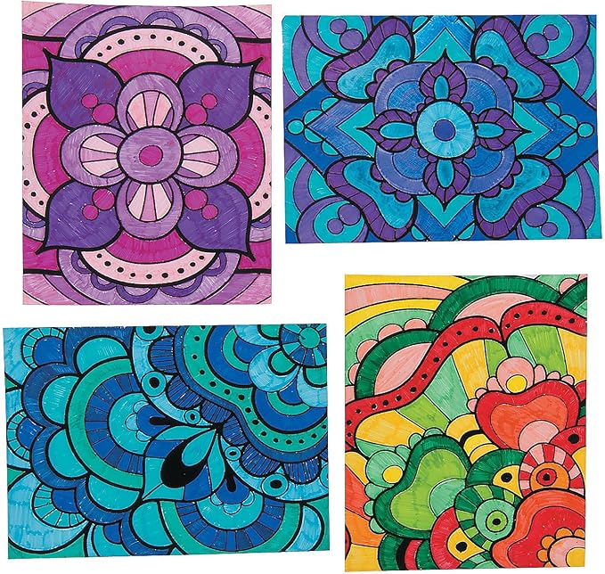 Color Your Own Fuzzy Mandala Design Posters - Bulk Set of 24 - Crafts for Kids and Fun Home Activities
