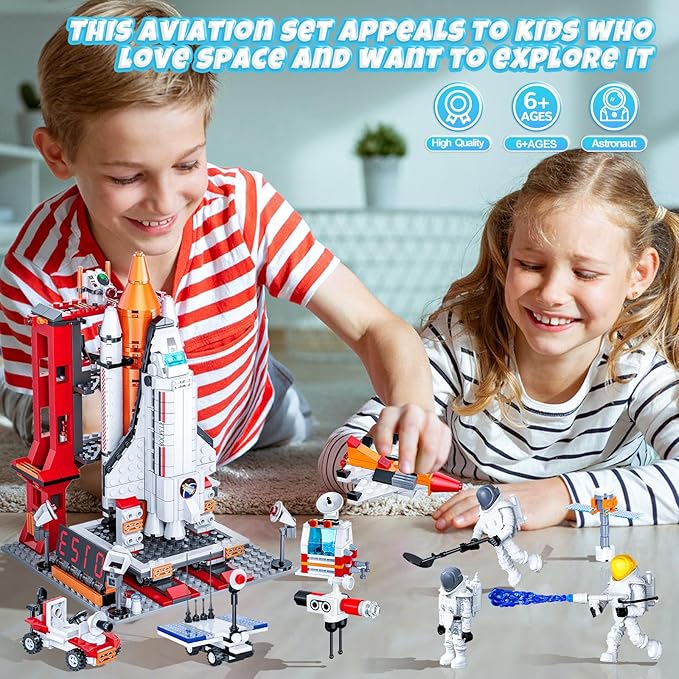 Space Exploration Shuttle Toys for 6 7 8 9 10 11 12 Year Old Kids, Girls, Boys, 12-in-1 STEM Projects Rocket Building Toy Kit with 3 Astronauts, Airplane Rocket Set, Gift idea for Ages 6 +, 885 Pcs