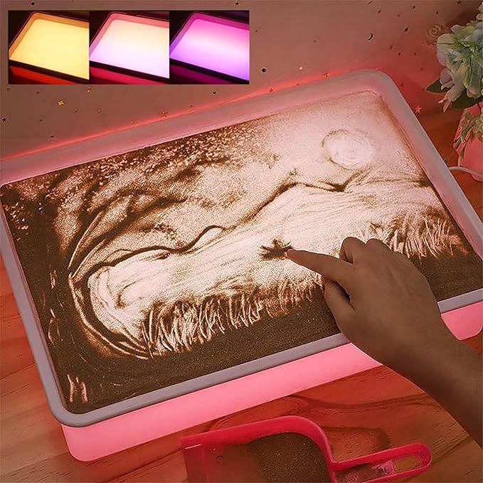 Odoorgames Sand Painting Light Box, Sensory Light Table for Kids - 3 Color Temperature & 10 Levels Adjustable Brightness, 16" (Pink)