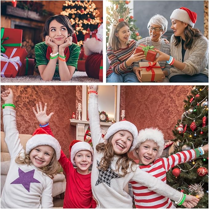 NEBURORA 24pcs Christmas Silicone Bracelet 8 Style Rubber Wristband Xmas Pattern Wrist Band for Merry Christmas Theme Party Decor Supplies