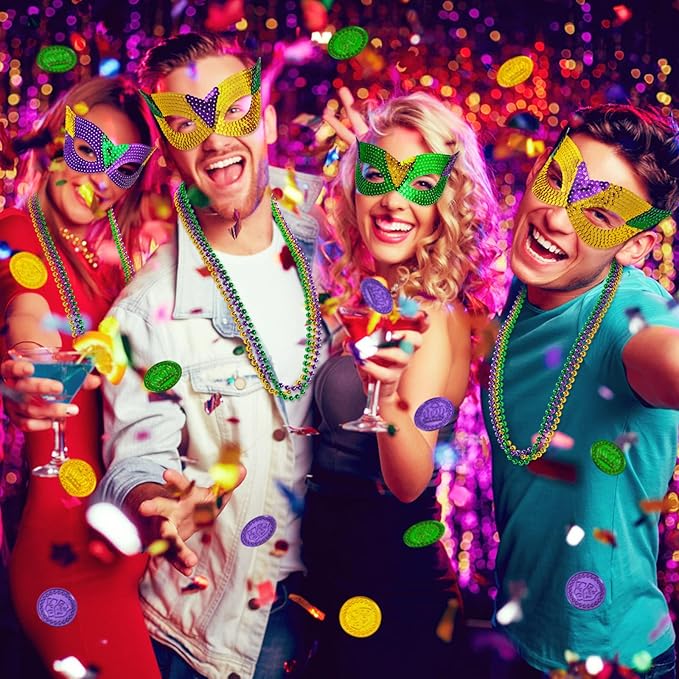 MGparty 168 PCS Mardi Gras Accessories - Masks Beads Necklaces Coins Tattoos Carnival Parade Masquerade Party Decorations Supplies