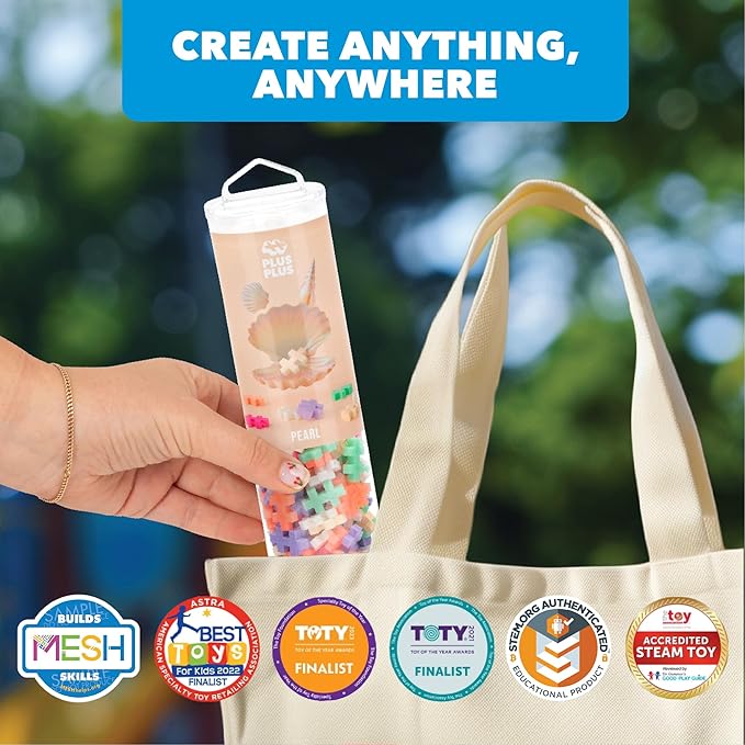 PLUS PLUS 240 Piece Interlocking Building Blocks for Kids, Open Ended Connecting Toys, STEM Bin Classroom Mini Manipulatives - Pearl Mix Play Tube