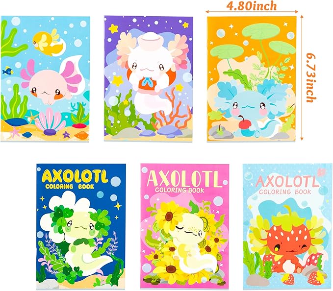 Dvbonike 24Pcs Axolotl Coloring Books Amphibian Theme DIY Art Booklet with Cool Drawing Patterns Birthday Party Favors Halloween Gifts Home School Classroom Activity Supply for Kids Age 4-8