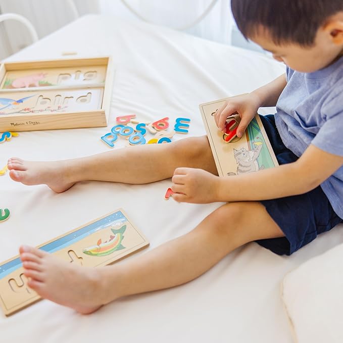Melissa & Doug See & Spell Wooden Educational Language Learning Toy With Letters, Puzzle Boards Preschool Learning Activities, See & Spell Toys For Kids Ages 4+